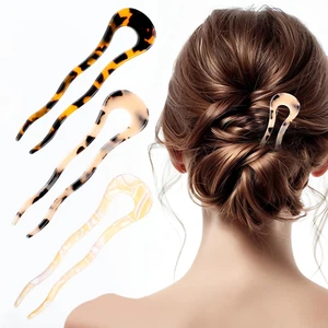 3 Pack French Hair Pin U Shaped Acrylic Twist Stick Hair Fork Wave Fashion Bun H - Picture 1 of 11