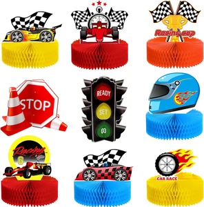Zonon 9 Piece Race Car Party Decorations Race Car Honeycomb Centerpiece Let'S Go - Picture 1 of 12