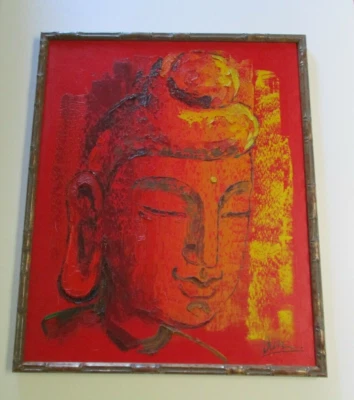 大号 Chunky 油画抽象红色布达头表现主义复古签名 — 第 1/4 张图片