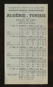 1954 French Line / CGT Cruise Rate Sheet - 1st / 2nd / 3rd Class Travel - Bild 1 von 2