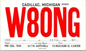 W8ONG Richard Carter 417 North Mitchell Cadillac Michigan Amateurfunk QSL Postkarte - Bild 1 von 2