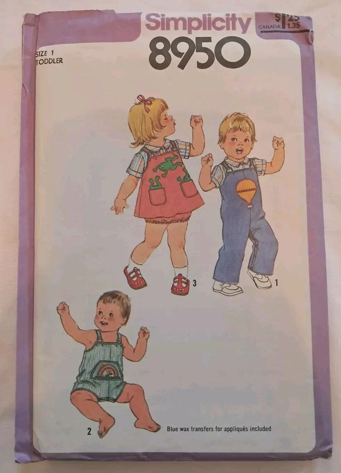 Simplicity Pattern 8950 Toddlers' Overalls Jumper Panties & Shirt Size 1 - Image 1 of 2