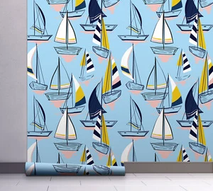 GW1022 Sailboats at Sunset Peel and Stick Wallpaper Roll - Picture 1 of 5