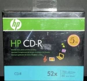 HP CD-R 5-Pack 52X 700MB Data 80 Min Music with Jewel Cases New AA19 - Picture 1 of 1