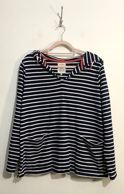 Joules Hoodie Size 18 Navy Blue White Stripe Breton Pullover 100% Cotton - Image 1 of 4