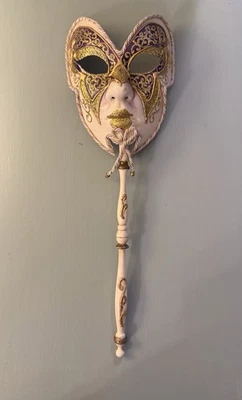 Mask On Stick Unisex Papermache Original Venice, Italy - Image 1 of 4