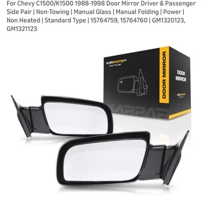 Espejo retrovisor para Chevrolet C1500 1988-1998 lado conductor y pasajero Foto 1 de 4