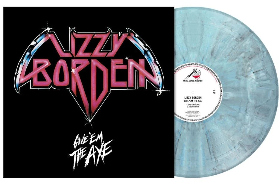 LIZZY BORDEN- Give `Em The Axe LIM.+NUMB.300 ICE BLUE/BLACK marbled Vinyl US MET - Bild 1 von 1