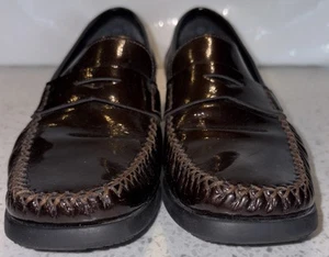 Rene by ARA Moccasins Burgundy/Brown Slip On Patent Leather Loafers Women’s 7 - Picture 1 of 15