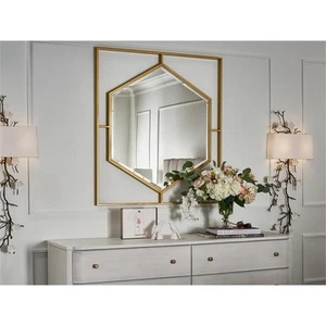 Maklaine Metal Transitional Love Joy Bliss Mirror in Gold Finish - Picture 1 of 3
