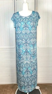 J Jill Womens Petite M Blue Button Back Paisley Print Maxi Dress Short Sleeve - Picture 1 of 8