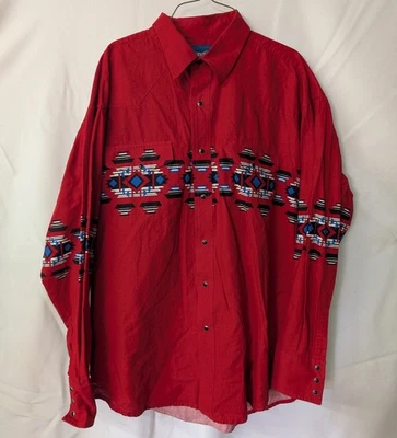 Wrangler Men's Vintage Western Pearl Snap Long Sleeve Shirt Size Xl Aztec Red - Image 1 of 4