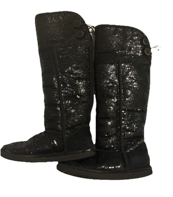 UGG AUSTRALIA ~ Botas de lentejuelas negras brillantes Bailey por encima de la rodilla ~ MUJER TALLA 6  Foto 1 de 4