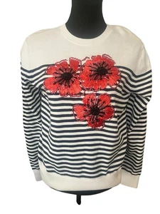 Suéter Brooks Brothers 3D Amapola Blanco Azul Marino Rayas Talla Grande Yate Preppy Boho - Imagen 1 de 7