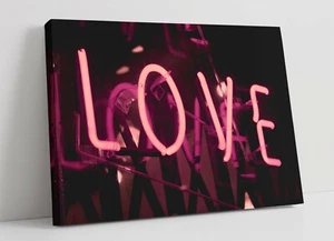 PINK NEON LOVE SIGN BEDROOM -CANVAS WALL ART PRINT ARTWORK FRAMED- PHOTOGRAPHY - Picture 1 of 2