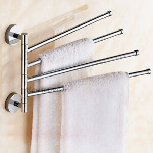 Chrome 4 Tier Swivel Towel Rail Rack Holder Wall Mounted Towel Bar Hanger Shelf