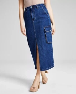 And Now This DARK BLUE WASH Women's Denim Cargo Maxi Skirt, US 0 - Picture 1 of 3