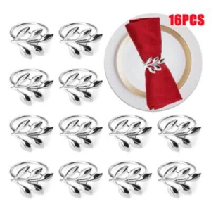 Silver Napkin Rings Set of 16 Metal Leaf Napkin Rings Holders Elegant Fall Thank - Picture 1 of 9