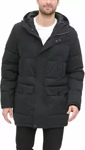 Dockers V6704 Men's Microtwill Long Hooded Parka in Black Size M - Picture 1 of 3