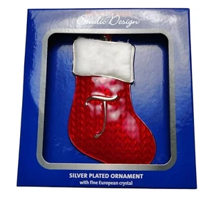 Silver Plated Stocking Ornament With Monogram Initial T Faux Fur Trimmed Accent - Picture 1 of 2