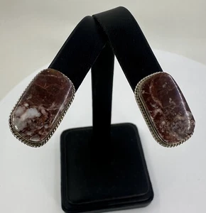 925 signierte Milton Lee Navajo Wildpferd Magnesit Ohrclips - Bild 1 von 4