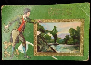 Antique St. Patrick's Day Postcard Cromwell's Bridge Glengariff Posted 1914 Wear - Picture 1 of 10