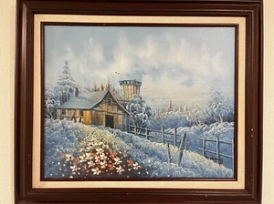 Original Oil Painting Framed Signed By Artist “Blue Spring” 22.5”x22” Beautiful - Picture 1 of 18
