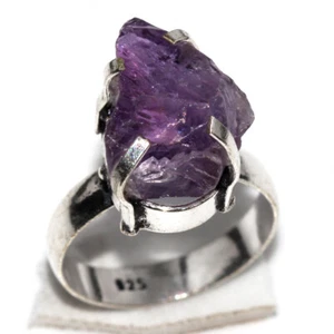 925 Silver Plated Amethyst Rough Ethnic Ring Handmade Jewelry Size US 8 MJ - Picture 1 of 3