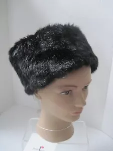 Women's Faux Fur Black Pillbox Hat Vintage 0/S Crown 22 inches New - Picture 1 of 14