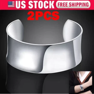 2X Retro Open Bangle Silver Plated 925 Thick Cuff Bracelet Jewelry Women HOT - Picture 1 of 19