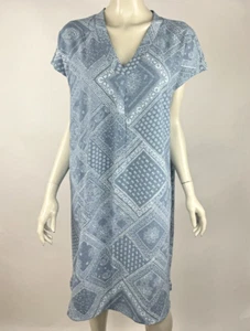J Jill V neck Shift Dress Women XL NWT Short Sleeve Stretch Cotton Patch Blue - Picture 1 of 11