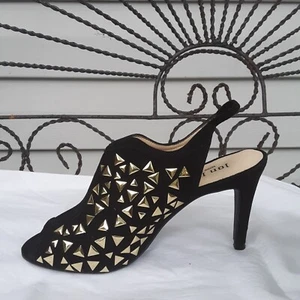 JON JOSEF SPAIN BLACK SUEDE GOLD STUDDED SLINGBACK SHOES SZ 6M---LšK! - Picture 1 of 9