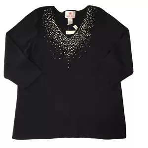 Quacker Factory Womens Black Embellished Sweater Jumper Size Large Cotton Blend - Picture 1 of 9