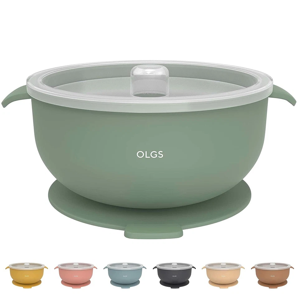 OLGS Silikon Schüssel mit Deckel & Saugnapf für Babys und Kinder, Breischale - Bild 1 von 1
