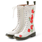 Womens Flower Mid Calf Knee Booties US Size 8 Round Toe Shoes Comfort Lace Up