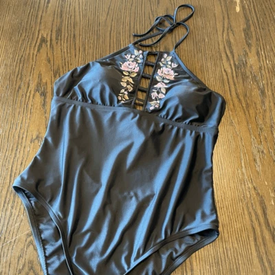 Mossimo Traje de Baño Negro Floral Cuello Alto Una Pieza, XL Foto 1 de 4