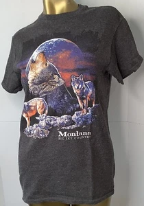 Vintage Montana T Shirt Size Small S Short Sleeves Wolves Wolf Moon Big Sky - Picture 1 of 9