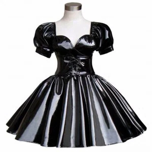 French Maid Sissy Sexy Girl Black Pvc Lockable Dress Cosplay Costume Tailored - Picture 1 of 3