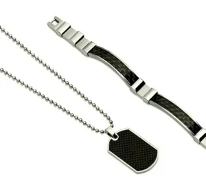 Meißel Edelstahl & Kohlefaser Hundeetikett & Armband Geschenkset - Bild 1 von 12
