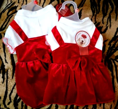 Pet Dress Dog or Cat Velvet Red w/White Christmas Holiday etc. ea. xs sm New! - Image 1 of 3