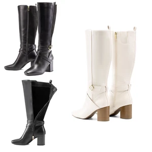 Women's Knee-High Boots Square-Toe with Side Zipper Anti-Slip Sole Block Heel - Picture 1 of 17