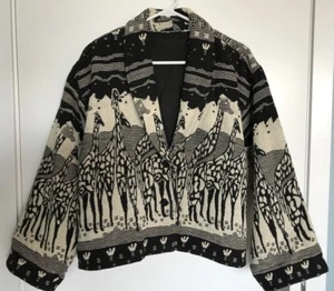 TAPESTRY GIRAFFE MOTIF 80s 90s Retro Vintage Woven Cropped Western Jacket India - Picture 1 of 4
