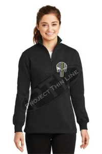 Ladie's Thin GOLD Line Skull 1/4 Zip Dispatcher Dispatch 911 Fleece Sweatshirt - Picture 1 of 4