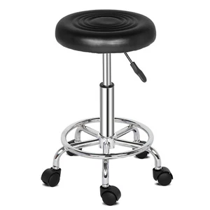 Round Stool with Lines Rotation Bar Stool Black  - Picture 1 of 18
