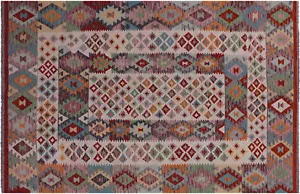 Tappeto 6' 6"" X 9' 10"" kilim in lana su lana reversibile trama piatta - Q17543 - Foto 1 di 9