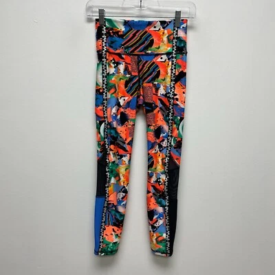 Leggings Under Armour feminina azul laranja AOP HeatGear elástica cintura alta tornozelo P - Imagem 1 de 4