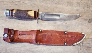 Vintage Edge Brand 473 Soligen Germany Fixed Blade Stag Hunting Knife W/ Sheath - Picture 1 of 13
