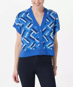 Isaac Mizrahi Live! Maglione jacquard patchwork blu M nuovo - Foto 1 di 1