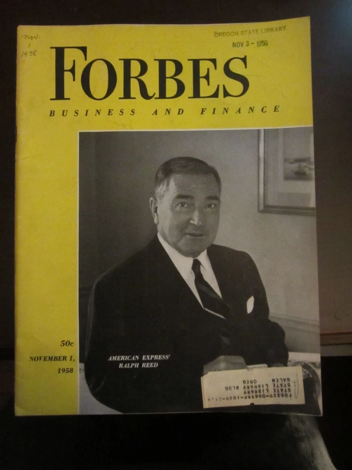 Forbes Business Magazine November 1958 American Express Ralph Reed 67 - Image 1 of 1
