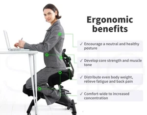 Kneeling Chair Office Ergonomic Home Knee Seat Posture Back Stretch Rest Black - Picture 1 of 13